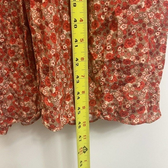 Vivienne Midow Dress Size 8‎ 100% Silk Red Orange Floral Ruffle Elastic Waist - Picture 6 of 8